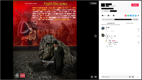 Post on TikTok from a pro-ISIS account encouraging attacks on Jews