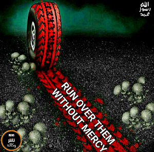 An old ISIS propaganda image from Nashir, a news organization affiliated with the terror group, recirculated on a pro-ISIS Telegram channel on October 31, 2017.