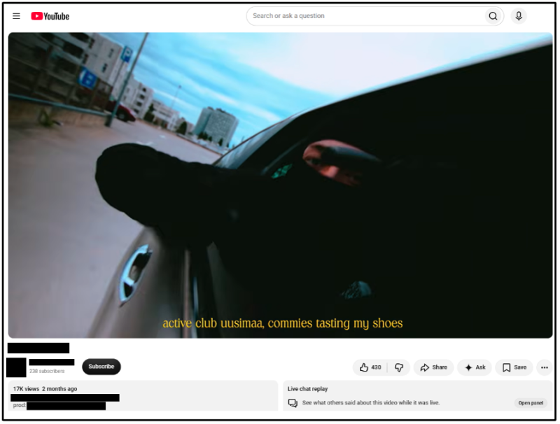 Video promoting Finnish Active Clubs on YouTube. Screenshot taken on September 24.