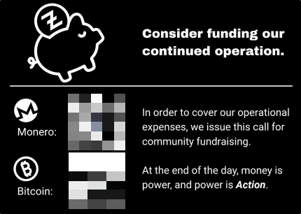 Northeast Action cryptocurrency fundraising post on Telegram.