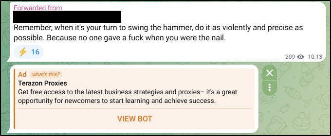 Advertisement on a Telegram channel belonging to a white supremacist Active Club-affiliated entity in Sweden.