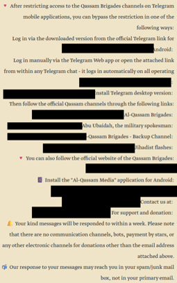 Figure 2. al-Qassam Brigade guide to bypass Telegram disruption