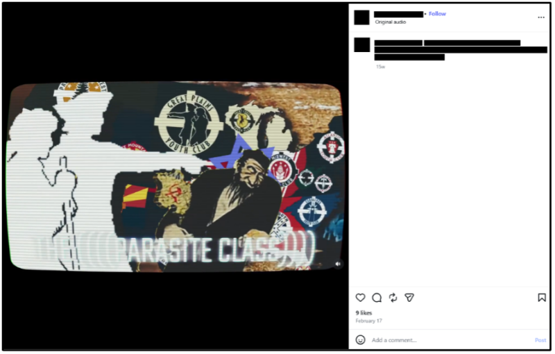 Antisemitic Youth Club recruitment propaganda video on Instagram, posted on February 17.
