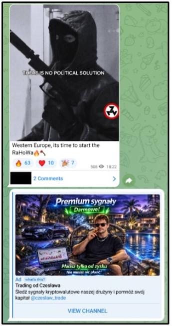 Advertisement on the main Polish Active Club Telegram channel with over 3,100 subscribers. Screenshot taken on June 5, 2026.