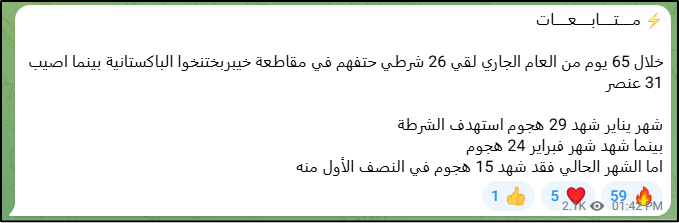 Pro-ISIS post on Telegram khyber attack