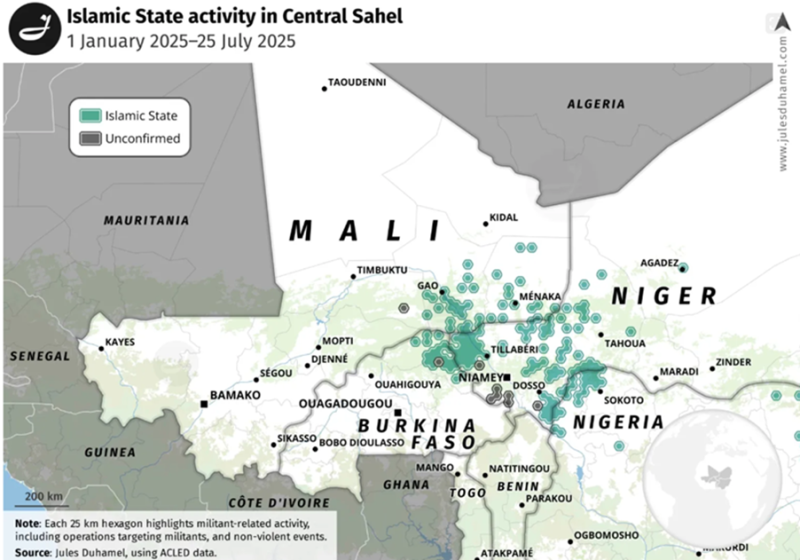 map of islamic state activity in central sahel