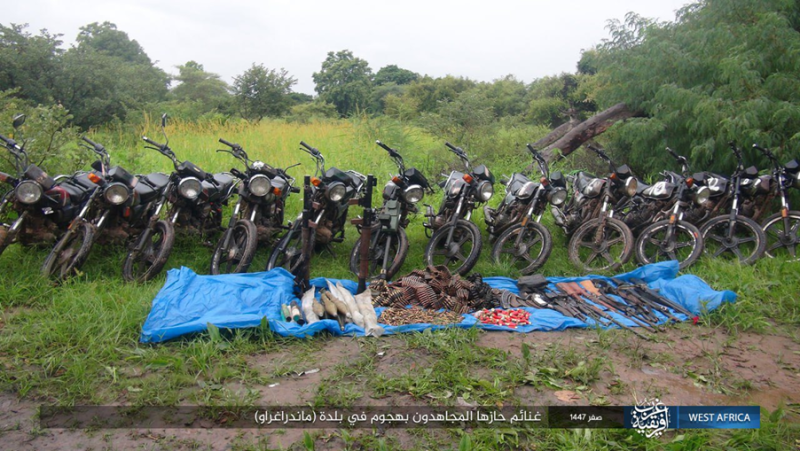 Image from Amaq News Agency shows the war spoils captured by ISWAP in Mandararigau