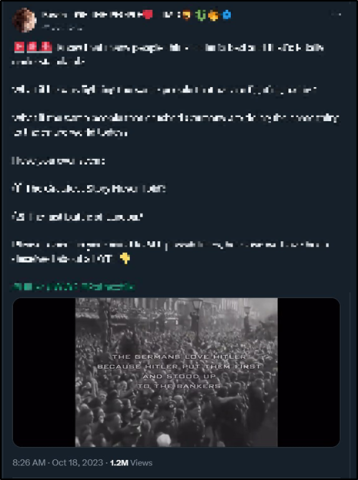 Tweet containing antisemitic text and video. Screenshot taken on October 26.