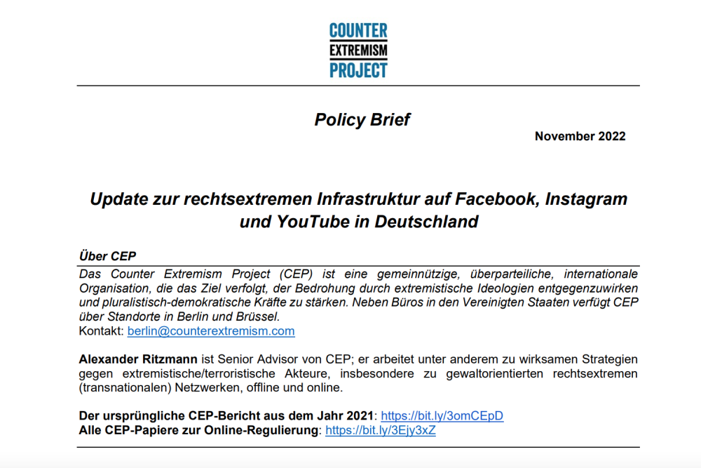 Policy Brief: Update zur rechtsextremen Infrastruktur auf Facebook, Instagram und YouTube in Deutschland