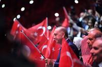 turkish president erdogan with turkey's flags
